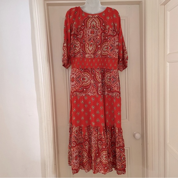 Joe Browns Orange Print Long Midi Dress - Embellished - Boho - Size 20 - NWT - Picture 3 of 6